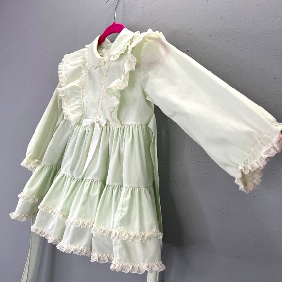Vintage Mini World Circle Dress 3T Pale Green Ruffles Lace Party Easter USA - Picture 3 of 7